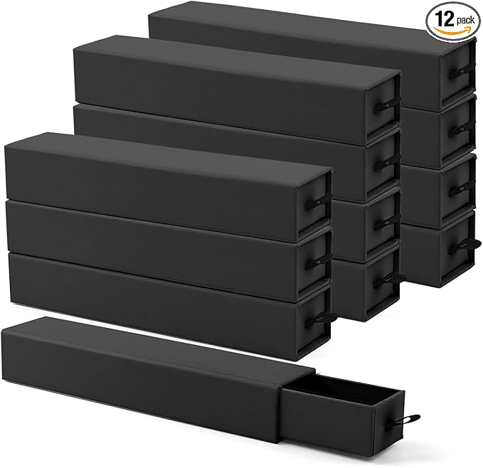 Lainrrew Jewelry Gift Box, Luxury 12-Pack Jewelry Gift Box Velvet-Lined, Compact Drawer Style for Earrings & Rings, Stylish Necklace Bracelet Organizer, 8.3x1.8x1.4 Inches (Black)