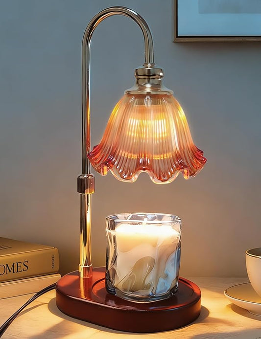 Banbanda Candle Warmer Lamp with Timer Dimmable: Birthday Gifts for Women, Safe Flameless Scent Lamp – Height Adjustable Candle Lamp, Walnut Solid Wood Base, with 2 Bulbs