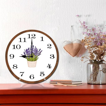 Lavender Wall Clock 10 Inch Wooden Battery Operated Autumn Forest Maple Leaves Wall Clocks Decorative Indoor,Decorative for Kitchen Bathroom Bedroom