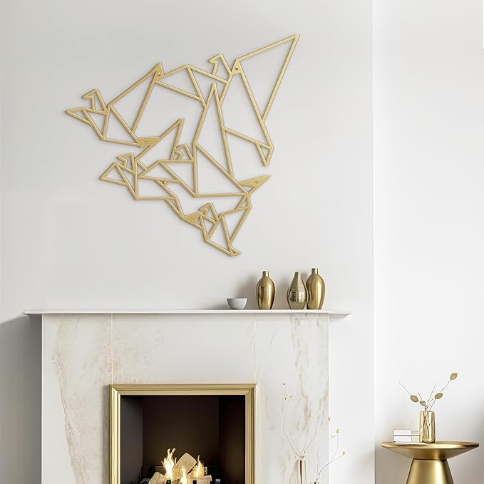 SIGNLEADER Metal Wall Art Decor Flocks of Flying Birds Modern Abstract Wall Sculpture Hangings Home Decoration for Living Room, Bedroom, Bathroom, Kitchen, Outdoor - 36" Gold