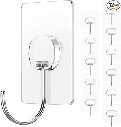 Large Adhesive Hooks for Hanging Heavy Duty Wall Hooks Self Adhesive Towel Coat Hooks Waterproof Transparent Hook for Bathroom Shower Kitchen Keys Door Outdoor Home Improvement Utility Hook 12 Pack