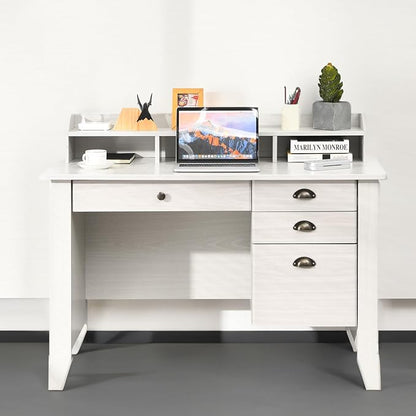 Safeplus 48" Computer Desk with 4 Storage Drawers and Hutch Wood Executive Table for PC Laptop