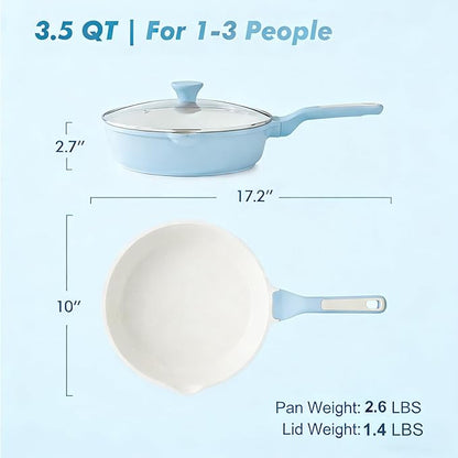 SENSARTE Nonstick Ceramic Saute Pan 10-inch, 3.5QT Nonstick Skillet, Non Toxic Deep Frying Pan with Lid, Stay-cool Handle, Healthy Cooking Pot, Induction Compatible, Blue