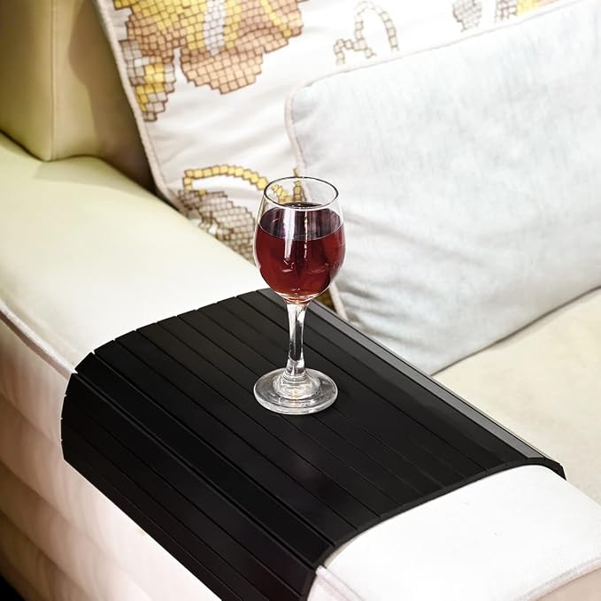GEHE Sofa Arm Tray Table - Flexible/Foldable Couch Arm Table Perfect for Drink & Snacks (16.5" L x 13.25" W x 0.4" H, Black)