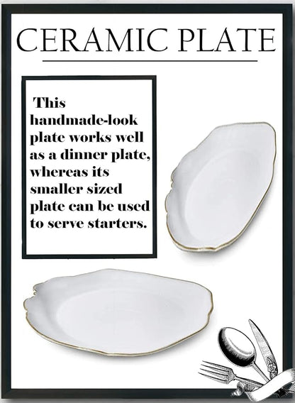 Serene Spaces Living Set of 2 Large Free-Form Edge Glazed Ceramic Plate- Dinnerware for Vintage Weddings, Events, Measures 12" Diameter and 1.5" Tall
