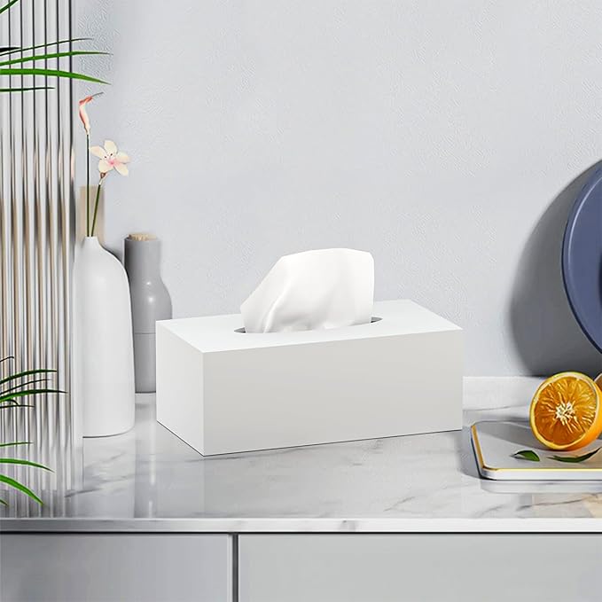 Acrylic Tissue Box Cover Rectangle, PITBVO White Tissue Box Holder, Facial Napkin Dispenser for Bathroom Kitchen Bedroom Office Hotel Use Shiny White