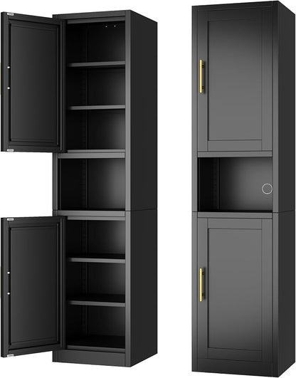 Ckzbx Tall Narrow Storage Cabinet 66.93" H Tall Bathroom Cabinet Metal Pantry Cabinets, 4 Adjustable Shelves for Kitchen, Home Office, Living Room, Dinning Room (16 inches Wide Black)