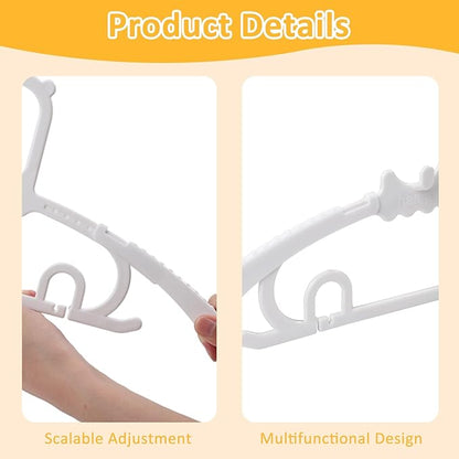 50 Pack Baby Clothes Hangers with 16 Clips, 11-15 inch Adjustable Kid Hanger, Multifunctional Children Hanger for Girl Boy Toddler Kids Child(White)