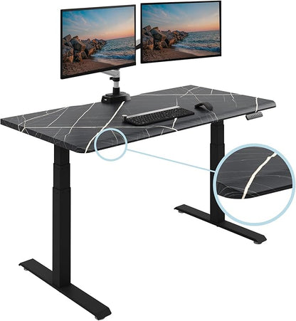 Vari ComfortEdge 60x30 Inch Adjustable Electric Standing Desk – Limited Edition Sit Stand VariDesk with Memory Presets & Sloped Front Edge + Tool-Free Assembly (Black Marble/Black Legs)