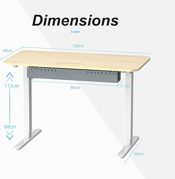 Electric Standing Desk With Cable Management Tray,48x24 Inch Adjustable Height Sit Stand Desk,With Memory Presets & Anti-Collision Computer Desk,For Office,Home,Light Wood Top&White Frame