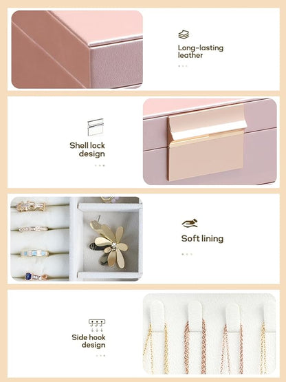 BOOVO Jewelry Boxes for Women, White and Black 6 Layer Large Jewelry Box for Necklace, Bracelet, Earrings, Rings Storage, Jewelry holder Organizer for Girls Gift (Rose gold, 4 layer)