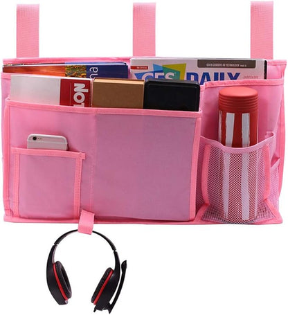Sugaroom Bedside Storage Caddy, Bunk Bed Organizer Bed Storage Pocket Bedside Organizer Hanging Bed Storage Caddy for College Dorm Room, Hospital Bed Rails, Baby Bed, Camp (Pink)