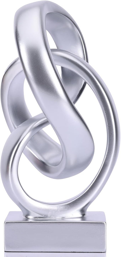WUBIANJIE Modern Abstract Knot Sculpture, Artistic Mobius Inspired Resin Decor, Elegant Home and Office Decor, (Silver)
