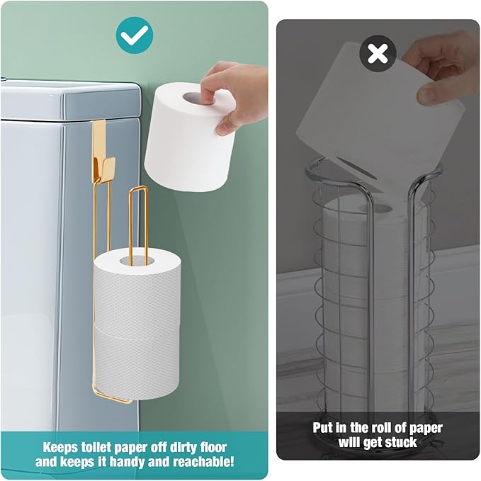 Conworld Gold Toilet Paper Holder Brushed Nickel for 3 Roll Tissue, 1 Pack Bathroom Toilet Paper Storage Over The Tank, Stainless Steel Rustproof Bathroom Toilet Paper Roll Holder Wall Mount