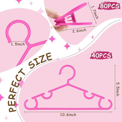Hsei 5/10/40 Pack Baby Hangers with 10/20/80 Clips, Plastic Kids Pants Hangers for Nursery Closet Top and Bottom Clothes Hanger Set for Newborn Infant Toddler(120 Packs Total,Pink,10.6 Inch)
