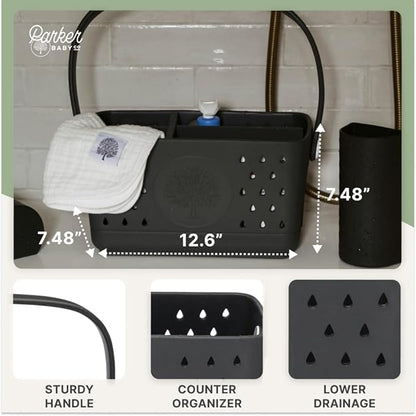 Parker Baby Large Bath Caddy | BPA Free & Food Grade Shower Caddy Organizer for Toys & Supplies | Quick-Dry, Sturdy & Perfect Size Shower Basket w/Handle in Neutral Colors