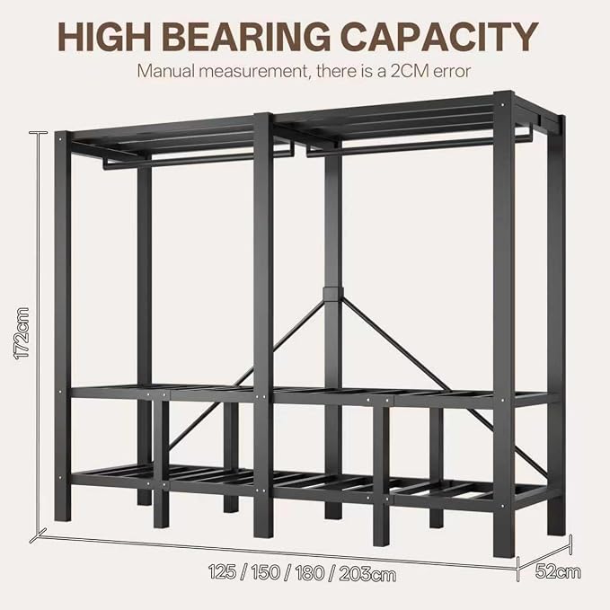 Foldable Portable Wardrobe Closet with Magnetic Doors & Cover, Heavy Duty Covered Clothes Rack with Hanging Clothing Rod, Metal Frame Standing Alone Closet for Bedroom (Door Design A, 70.9IN/180CM)
