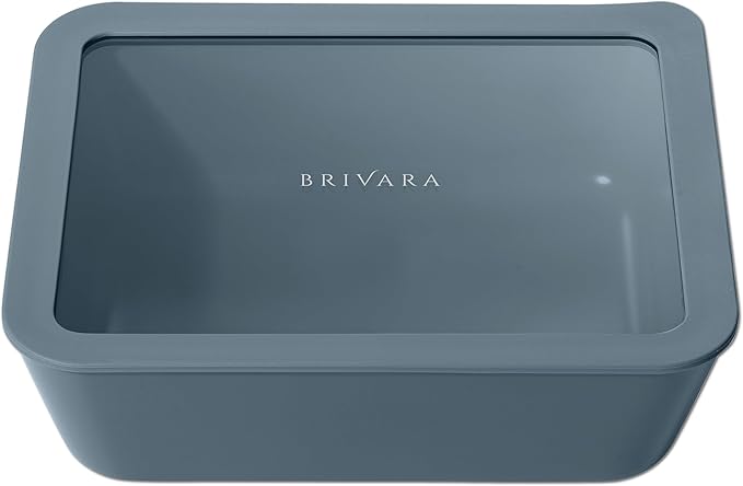 BRIVARA HOME Ceramic Coated Glass Food Storage Container | No PTFE, PFOA, PFAS, and BPA | Reusable Non Toxic Meal Prep Container with Glass Lid | Easy To Store | 11 Cup Rectangle [Dusk]