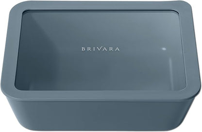 BRIVARA HOME Ceramic Coated Glass Food Storage Container | No PTFE, PFOA, PFAS, and BPA | Reusable Non Toxic Meal Prep Container with Glass Lid | Easy To Store | 11 Cup Rectangle [Dusk]