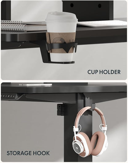 FLEXISPOT 71 x 32 Inch Large Standing Desk, Stand Up Desk with Splice Board, Rising Desks for Home Office, Office Desk with Headphone Hook (Black Frame + Black Top, 2 Packages)