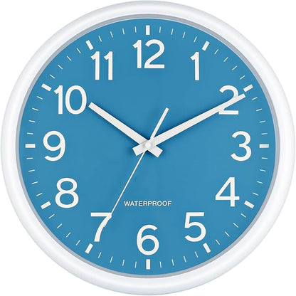 Caysie 16 Inch Sealed Large Outdoor Clock Waterproof, Silent Battery Operated Weatherproof Wall Clocks for Pool Patio Outside Home (White Blue)
