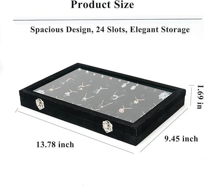 Jewelry Box Necklace Organizer Tray, Black Necklace Display Case Storage Jewelry Necklaces Display Stand 24 Slot Pendant Holder for Women