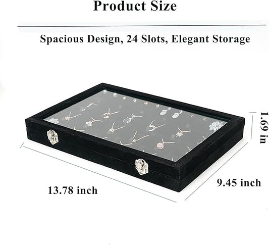Jewelry Box Necklace Organizer Tray, Black Necklace Display Case Storage Jewelry Necklaces Display Stand 24 Slot Pendant Holder for Women