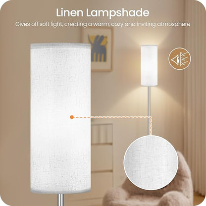 Dimmable Floor Lamps for Living Room with Remote and Foot Switch, 64.4” Modern Standing Tall Lamp, Corner Lamp for Office, Bulb Included, 3000K-6500K, Silver and Off-White SW06LD05W1
