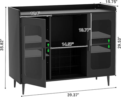 Liquor Cabinet Bar with Power Outlet and LED Light, Wine Bar Cabinet with Wine and Glasses Rack, Home Coffee Bar Cabinet, Buffet Sideboard with Storage Shelf for Kitchen, Dining Room, Black