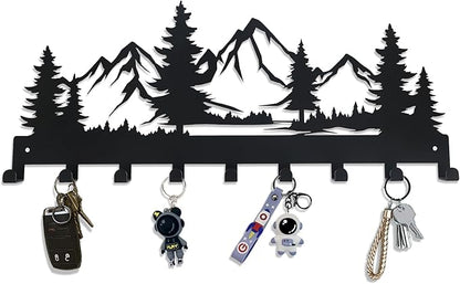 Metal Key Holder, Wall Mounted Key Hooks, Key Holder for Wall, Key Organizer Rack with 9 Hooks, Key Hanger Decor for Kitchen, Entryway, Hallway, Bedroom, Doorway (Mountain 14IN)