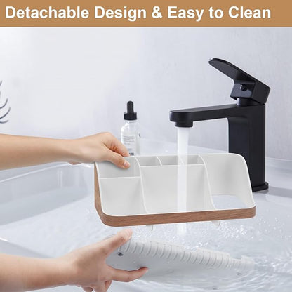 GFWARE Bathroom Countertop Organizer - Detachable 7 Slots Kids Electric Toothbrush and Toothpaste Holde Drainage for Bathroom Accessories Organization Counter Vanity Storage, Woodgrain