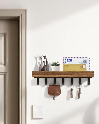 Key Holder Wall Mount Adhesive Magnetic - Hanging Key Hooks with Mail Organizer Tray for Wallet House - Keys Hanger Rack with Shelf for Camper Entryway Door Home Living Room Decor Large Rustic