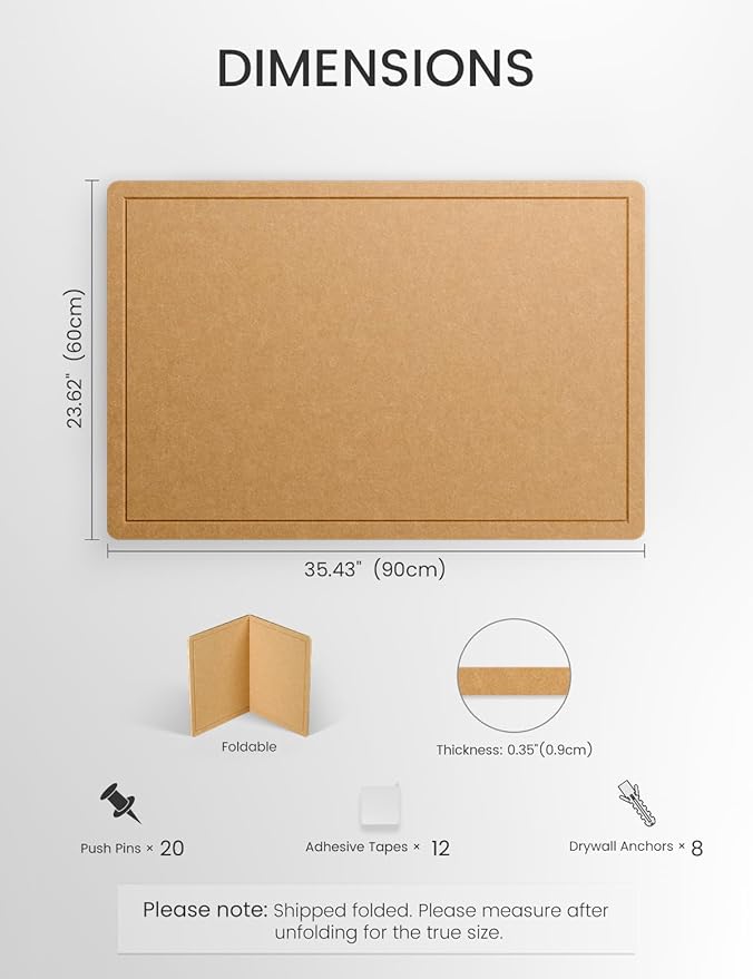 Fluxynara Bulletin Board,35.4" x 23.6" Cork Board Alternative with 12 Safe Removable Adhesive Tabs, Foldable Felt Pin Board for Home Office, Classroom, Bedroom,Entryway for Walls— Mustard Yellow