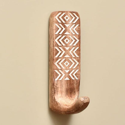 Indian Shelf Boho Decorative Wood Adhesive Wall Hooks for Hanging Coats, Keys, Leash, Hat, Towel Holder, Cute Sticky Key Holder, White & Brown Western Wall Décor (6 Hooks 12 Strips)