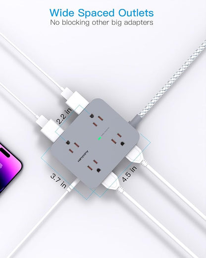 Surge Protector Power Strip 15 Ft Long Cord, HANYCONY 8 Outlets 4 USB Ports(2 USB C), Flat Plug, Desk Charging Station for Home Office College Dorm Room Essentials
