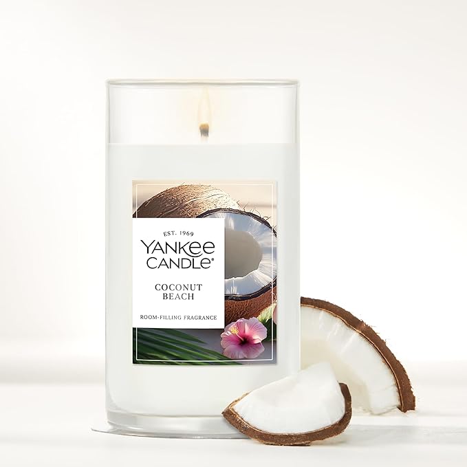 Yankee Candle Medium Pillar Scented Candle with up to 115 Hour Burn Time, Premium Plant Wax Blend for Consistent Burn, 14.25 oz Pillar Candle with Room Filling Fragrance, Coconut Beach