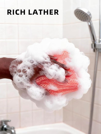 Cleangor 3Pcs African Net Sponge Authentic with Knots - Exfoliating Body | Scrubber for All Skin Types, African Bath Sponge, Wash Cloth, Gentle Exfoliation Shower Rag for Women Daily Use