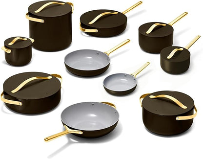 Caraway 24-Piece Nonstick Ceramic Cookware Set - Includes Fry Pans, Sauce, Sauté Pan, Dutch Oven, Petite Cooker, Stir Fry, Rondeau, Stock Pot, Lids & Storage Organizers - Black