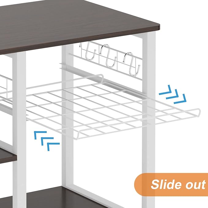 soges 3-Tier Kitchen Baker's Rack with Storage, Microwave Stand, Kitchen Storage Rack, Shelf Organizer, Coffee Bar Station, Workstation Cart, Walnut Black