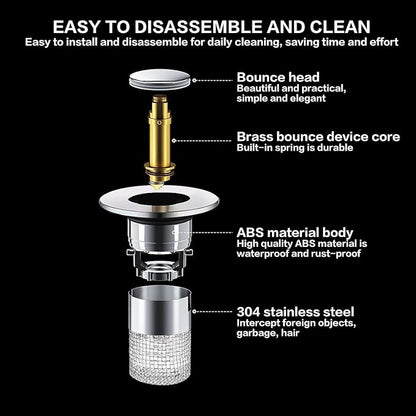 Bathroom Sink Drain Strainer, Pop Up Sink Drain Strainer with Removable Stainless Steel Filter Basket Hair Catcher, Universal Drain Plug for Bathroom Sink Stopper Replacement (2 pcs)