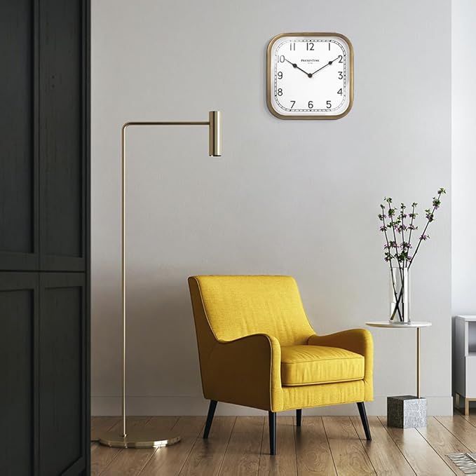 Presentime & Co 10" Anton Vintage Square Clock, Silent No Ticking, Wall & Mantel 2 in 1 Clock, Desk and Shelf Clock, Tabletop Décor, Antique Hamilton Gold