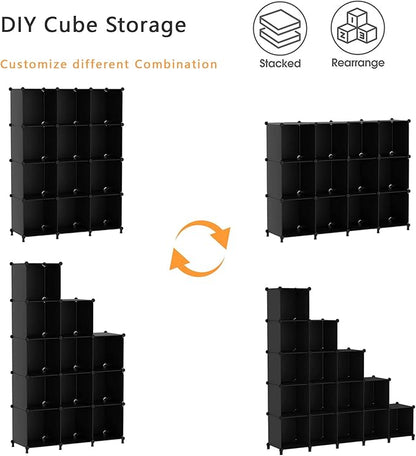 AWTATOS Cube Storage Organizer Closet Storage Shelves DIY Stackable Plastic Storage 12 Cube Bookshelf, Ideal Storage Organizer for Closet, Home, Bedroom, Black