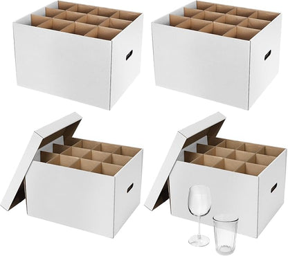 4 Pack Wine Glass Moving Boxes Kitchen Moving Boxes with Handle Kitchen Kit with Lid for Dish Glassware(White,15 x 12 x 10 Inches)