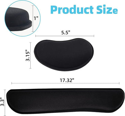 MXCOIRTP Keyboard Wrist Rest Pad, Ergonomic Memory Foam Set Wrist Cushion Support for Easy Typing & Pain Relief, Mouse Wrist Pad, Anti-Slip Wrist Support for Gaming, Computer, Laptop, Office -Black