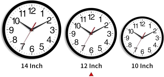 Rohioue 12 Inch Wall Clock Modern Battery Operated Silent Non Ticking Analog for Bedroom Office Living Room Home Kitchen Bathroom(Black)