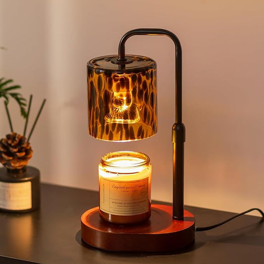 Candeldo Tortoise Shell Home Decor: Black Candle Warmer Lamp with Timer Vintage Leopard Lamp with 2 Bulbs Height Adjustable Cheetah Candle Warmer Dimmable Women Birthday Gift