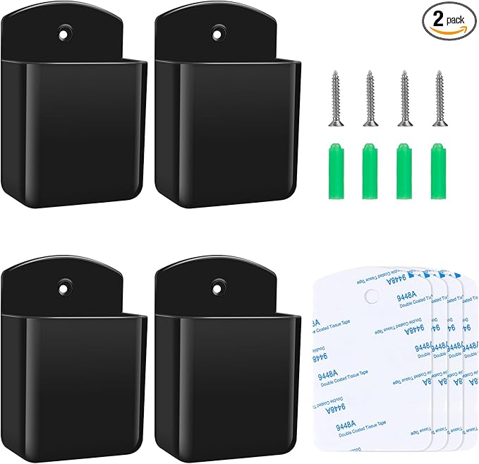 4 PCS Remote Control Holders Wall Mount, Self Adhesive TV Air Conditioner Remote Control Holder, Wall Mount Storage Box Organizer Wall Pen Holder Storage for Home Office School (Black, 4)