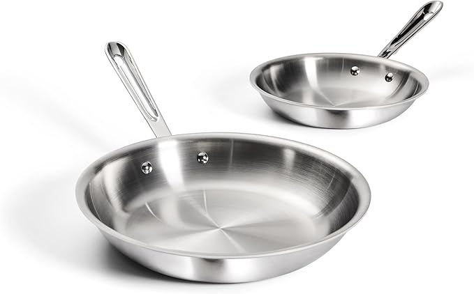 All-Clad D3® Stainless Steel 8 and 10 inch Frying Pans Set - Made in the USA- The Original Bonded Professional Cookware- Oven Safe & Induction Compatible