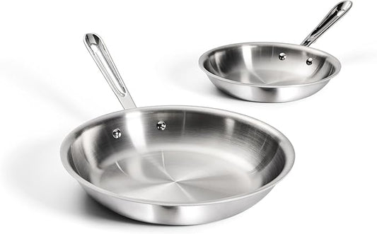 All-Clad D3® Stainless Steel 8 and 10 inch Frying Pans Set - Made in the USA- The Original Bonded Professional Cookware- Oven Safe & Induction Compatible