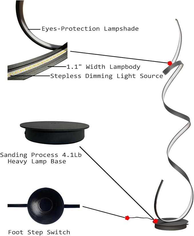 60W 3 Color Temperature LED 59inches Floor Lamp with Remote Control for Living Room,Bedroom,Office Lighting… (Black)
